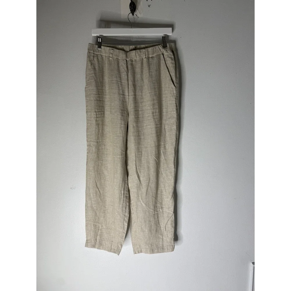 Quince 100% European Linen Pants Flax Beige Straight Leg Elastic Waist M